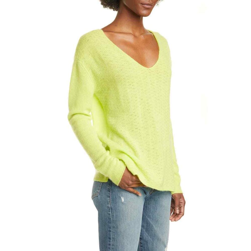 ALLUDE Womens Pointelle V Neck Cashmere Sweater V Neck Pullover L Large